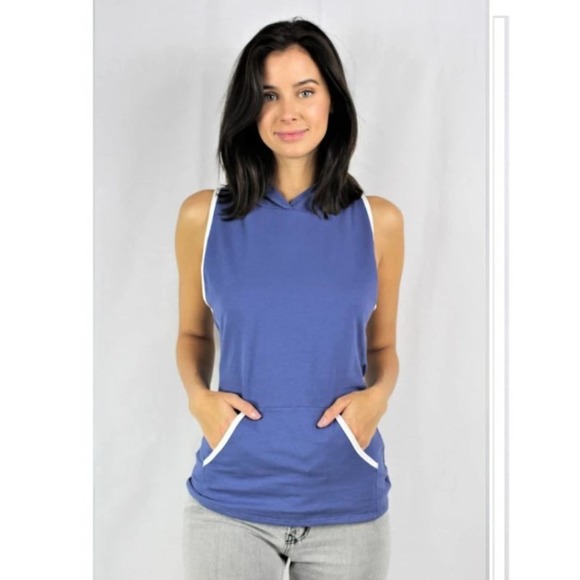 Blue S Tops - Women's Crisscross-Back Sleeveless Hoodie - Blue